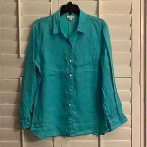 JJill Blue Linen Button Down Shirt Size M